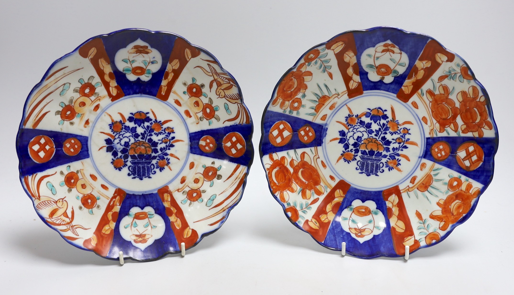 Two Japanese Imari dishes 22cms diameter, a Nabeshima style bowl and a Chinese tea bowl